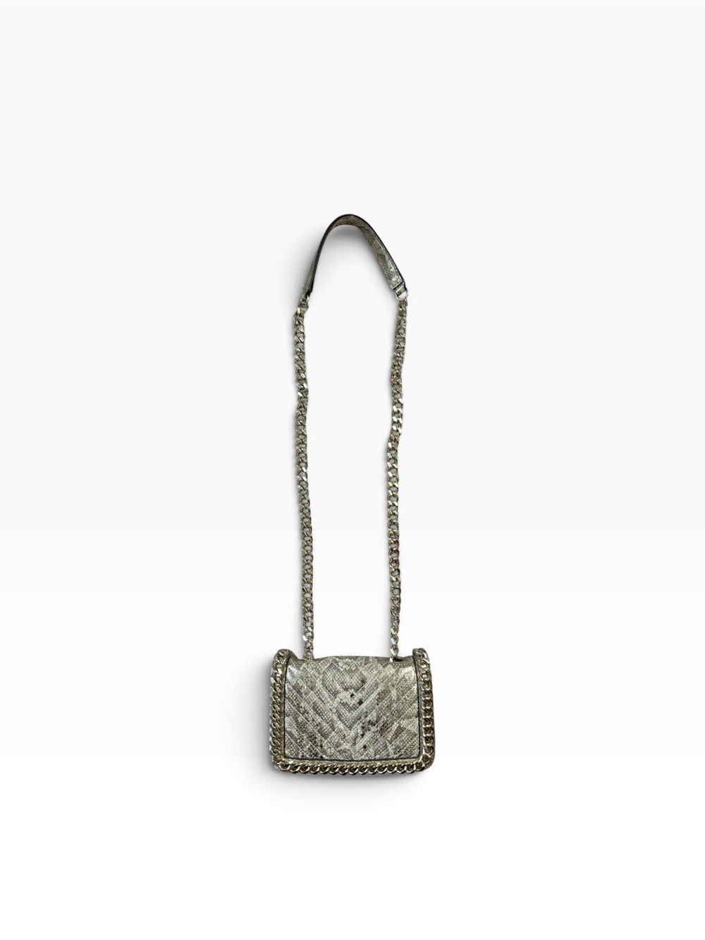 ALDO Metallic Silver Python-Pattern Top-Handle Bag with Chain Trim - Picture 9 of 11